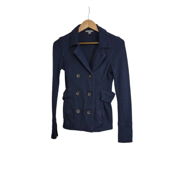 James Perse Navy Blue Double Breasted Peat Coat Blazer Jacket Size 2/Medium - Picture 1 of 9